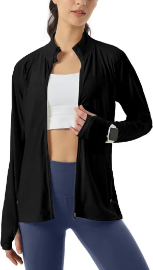 Womens Sun Protection Athletic Jackets UPF 50  Spf Lightweight Full Zip Up UV with Pockets Running No Hood
