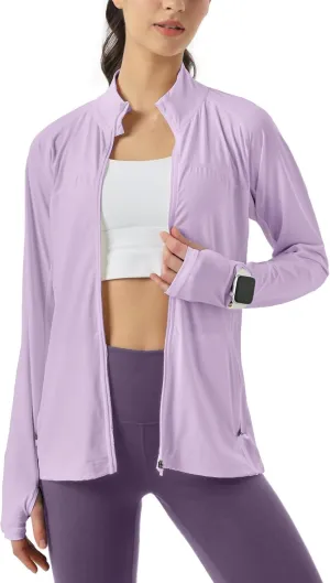 Womens Sun Protection Athletic Jackets UPF 50  Spf Lightweight Full Zip Up UV with Pockets Running No Hood