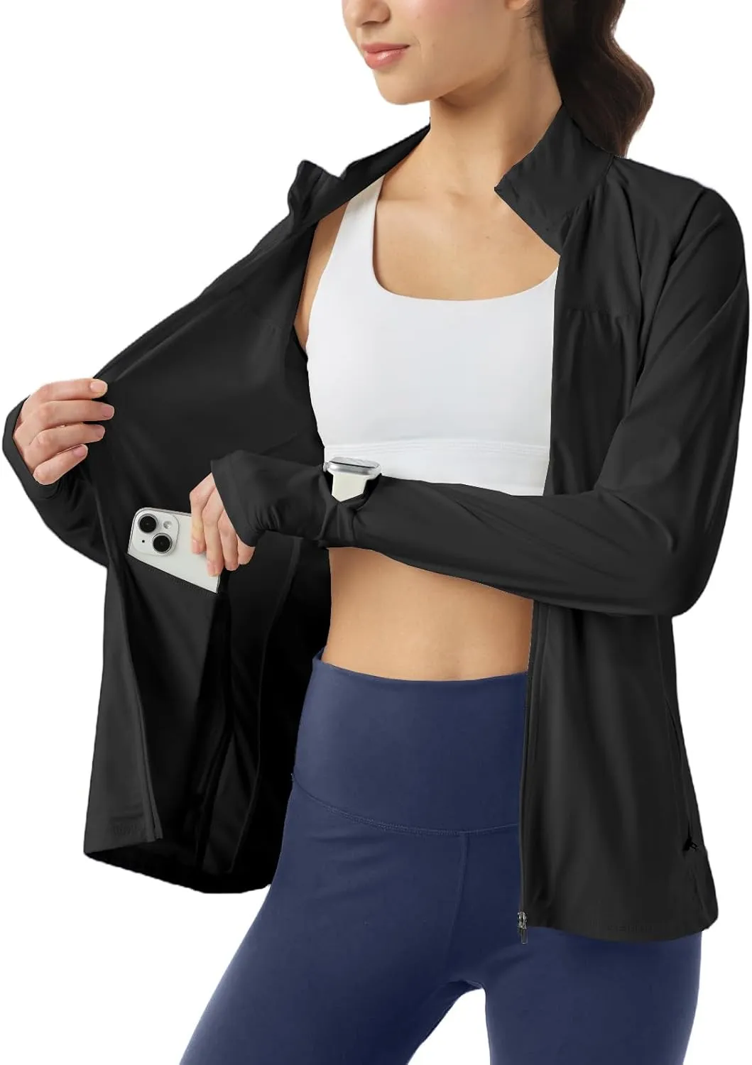 Womens Sun Protection Athletic Jackets UPF 50  Spf Lightweight Full Zip Up UV with Pockets Running No Hood