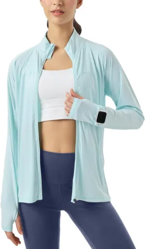 Womens Sun Protection Athletic Jackets UPF 50  Spf Lightweight Full Zip Up UV with Pockets Running No Hood