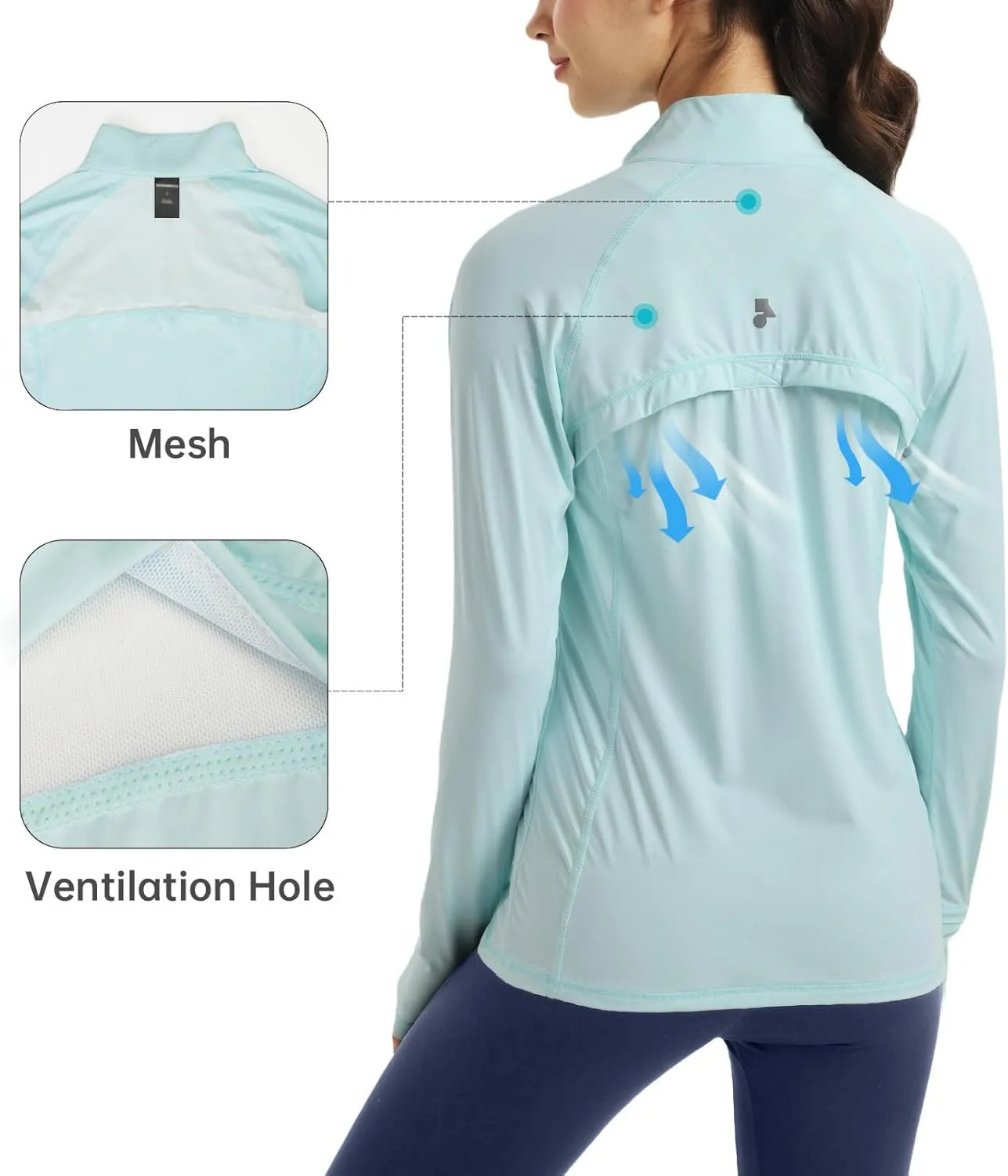 Womens Sun Protection Athletic Jackets UPF 50  Spf Lightweight Full Zip Up UV with Pockets Running No Hood