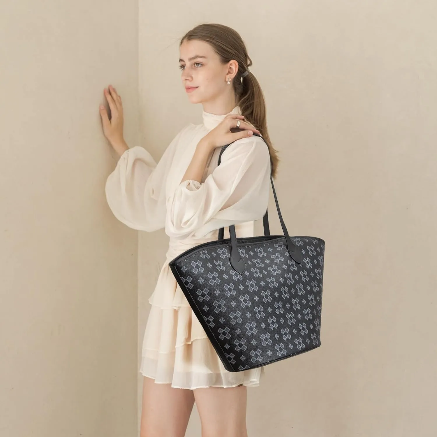 Women's Top Handle Handbags Vegan Leather Designer Handbags for Women Fashion Shoulder Bag with Wallet for Ladies 2psc