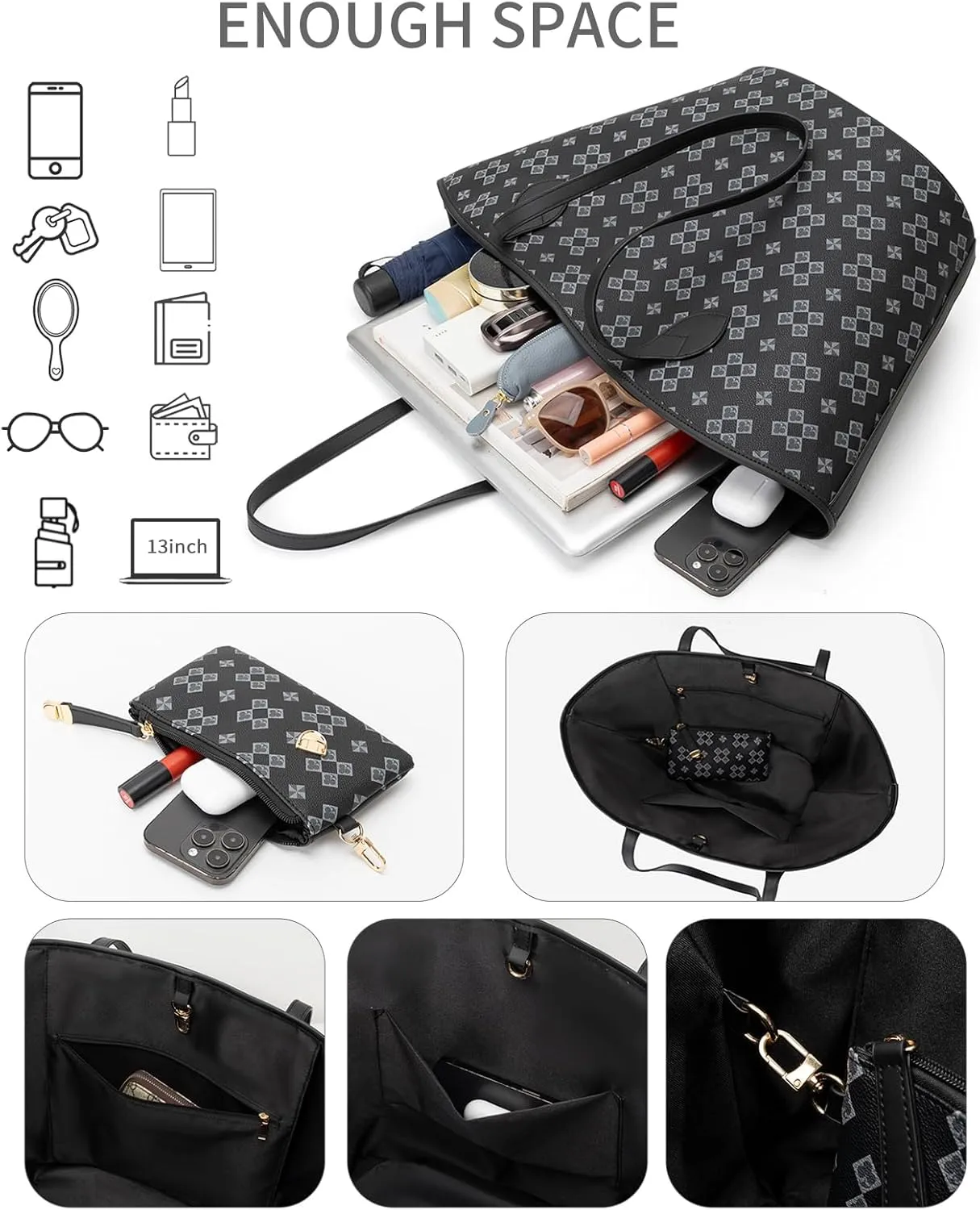 Women's Top Handle Handbags Vegan Leather Designer Handbags for Women Fashion Shoulder Bag with Wallet for Ladies 2psc