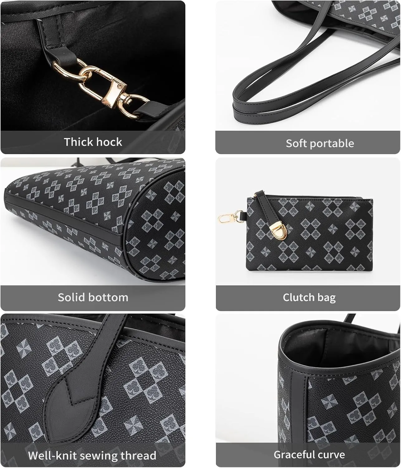 Women's Top Handle Handbags Vegan Leather Designer Handbags for Women Fashion Shoulder Bag with Wallet for Ladies 2psc