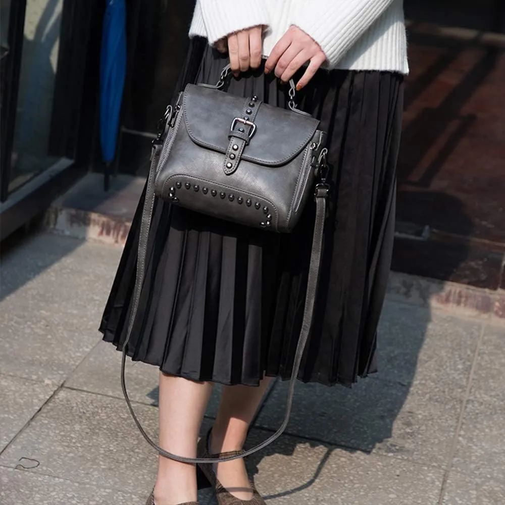 Womens Vintage Rivet Saddle Shoulder Bag Crossbody Bag Sling Bag Shopper Travel Satchel