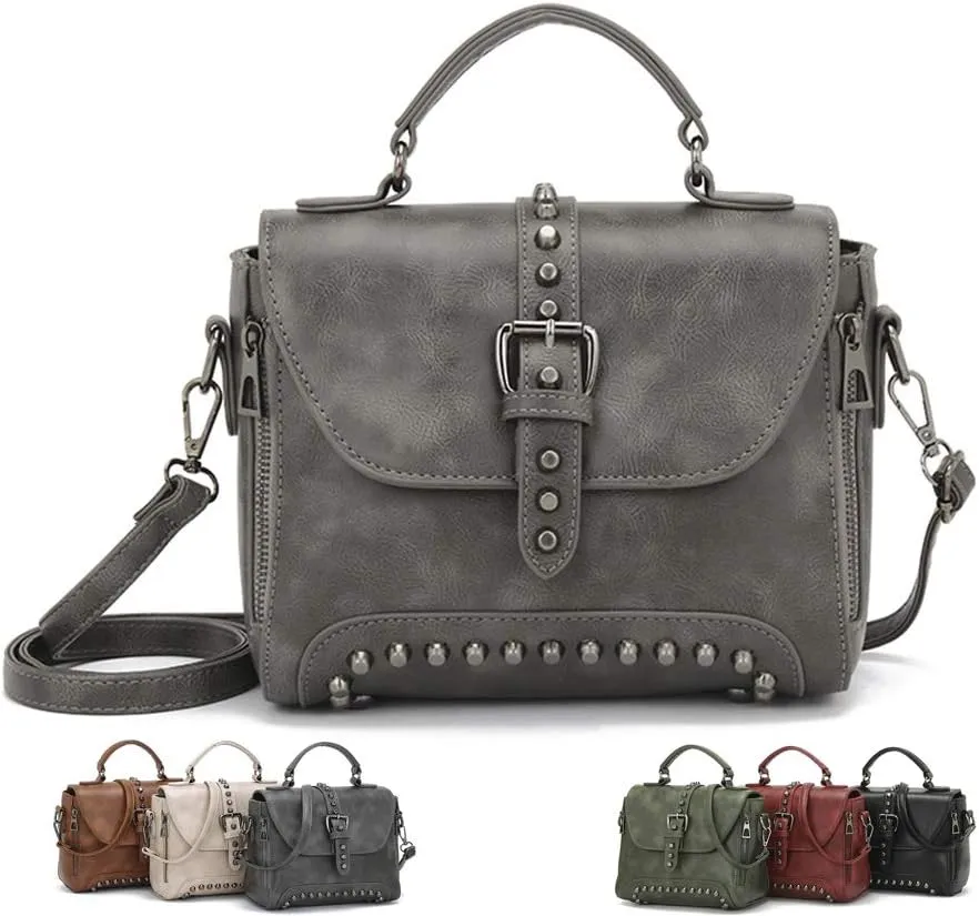 Womens Vintage Rivet Saddle Shoulder Bag Crossbody Bag Sling Bag Shopper Travel Satchel