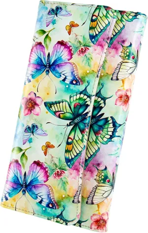 Womens Wallet Leather RFID Blocking Trifold Ladies Purse long Clutch Credit Card Holder Phone Checkbook Organizer (Colorful Butterflies)