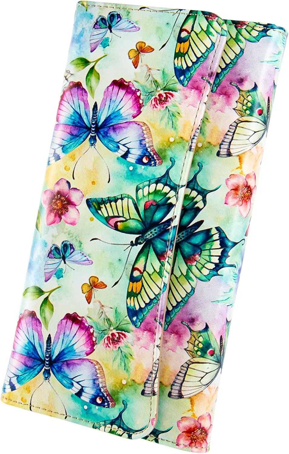 Womens Wallet Leather RFID Blocking Trifold Ladies Purse long Clutch Credit Card Holder Phone Checkbook Organizer (Colorful Butterflies)