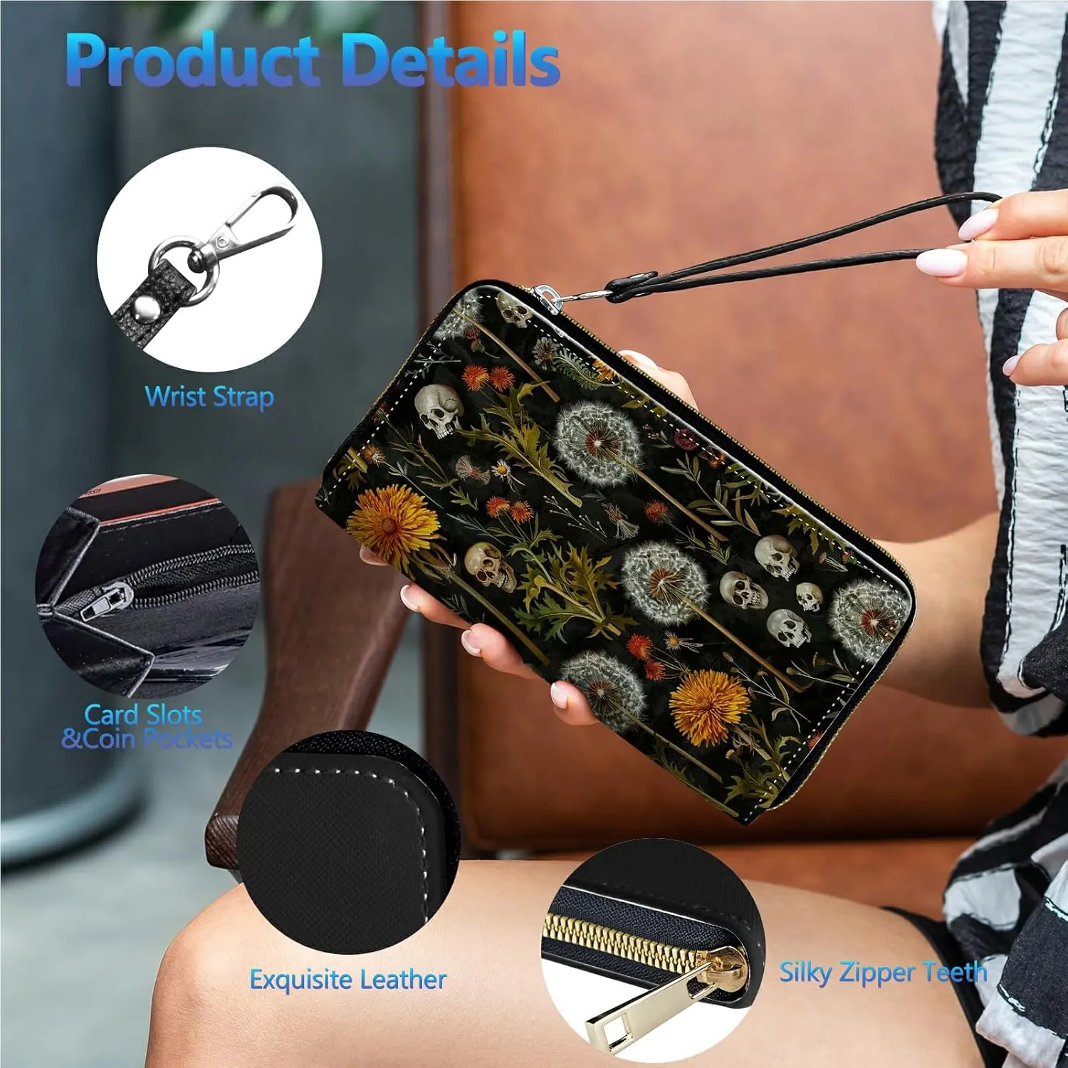 Womens Wallet PU Leather Wristlet Wallets for Women, Large Capacity Lady Fashion Wallet Card Holder Zipper Wallet