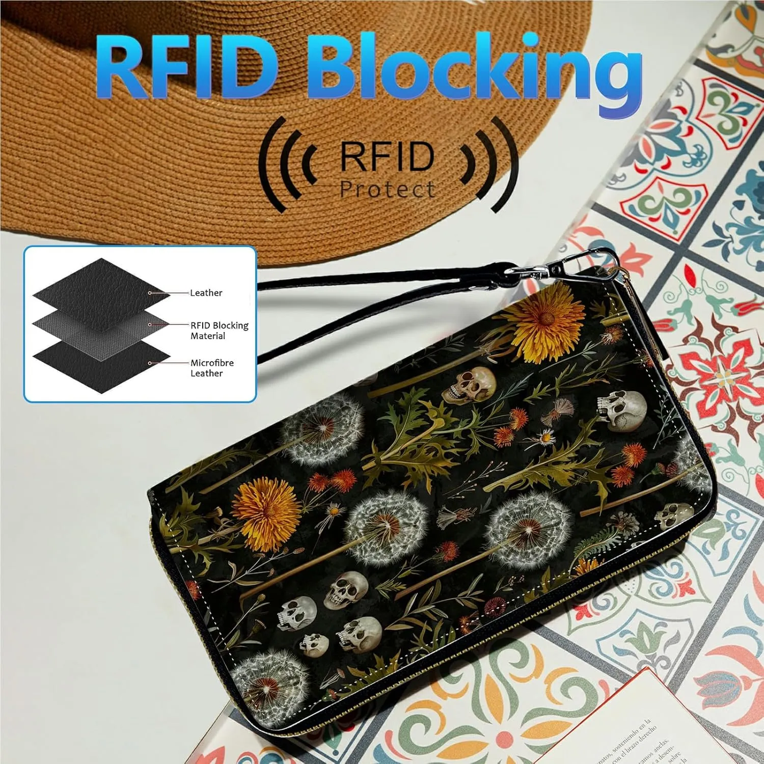 Womens Wallet PU Leather Wristlet Wallets for Women, Large Capacity Lady Fashion Wallet Card Holder Zipper Wallet