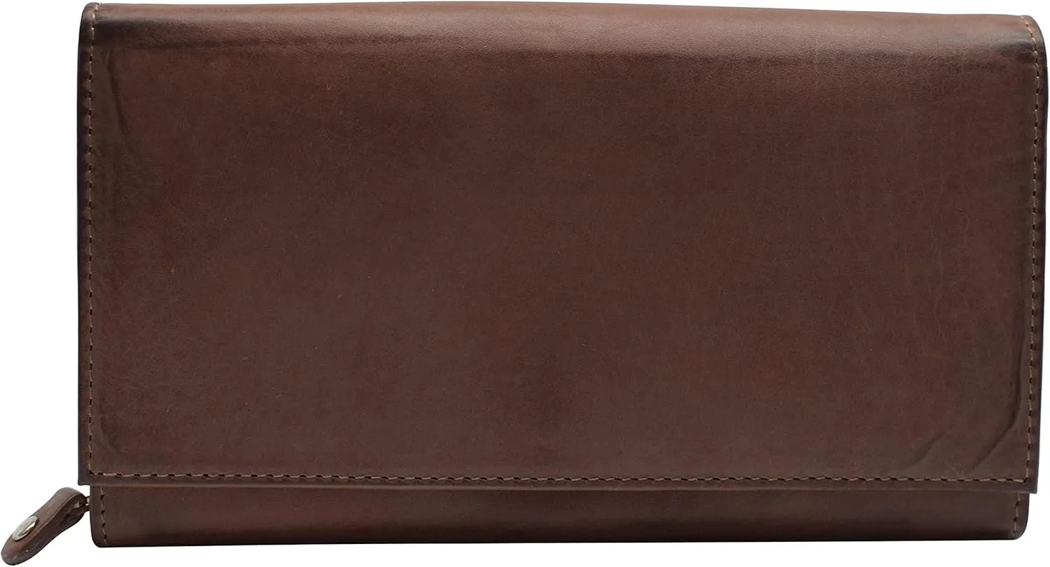 Womens Wallet RFID Blocking Genuine Leather Large Capacity Clutch Purse Smartphone Wallet Credit Card Holder (Brown)