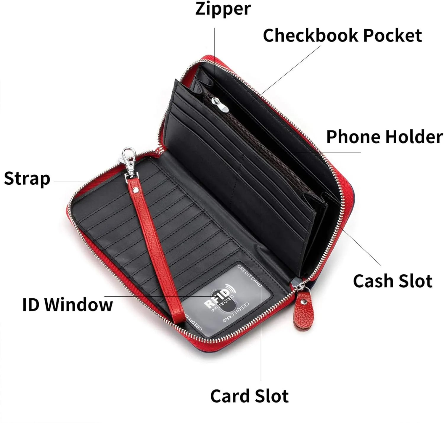 Womens Wallet RFID Blocking Genuine Leather Multi Credit Card Large Capacity Zip Around Clutch Travel Purse Wristlet