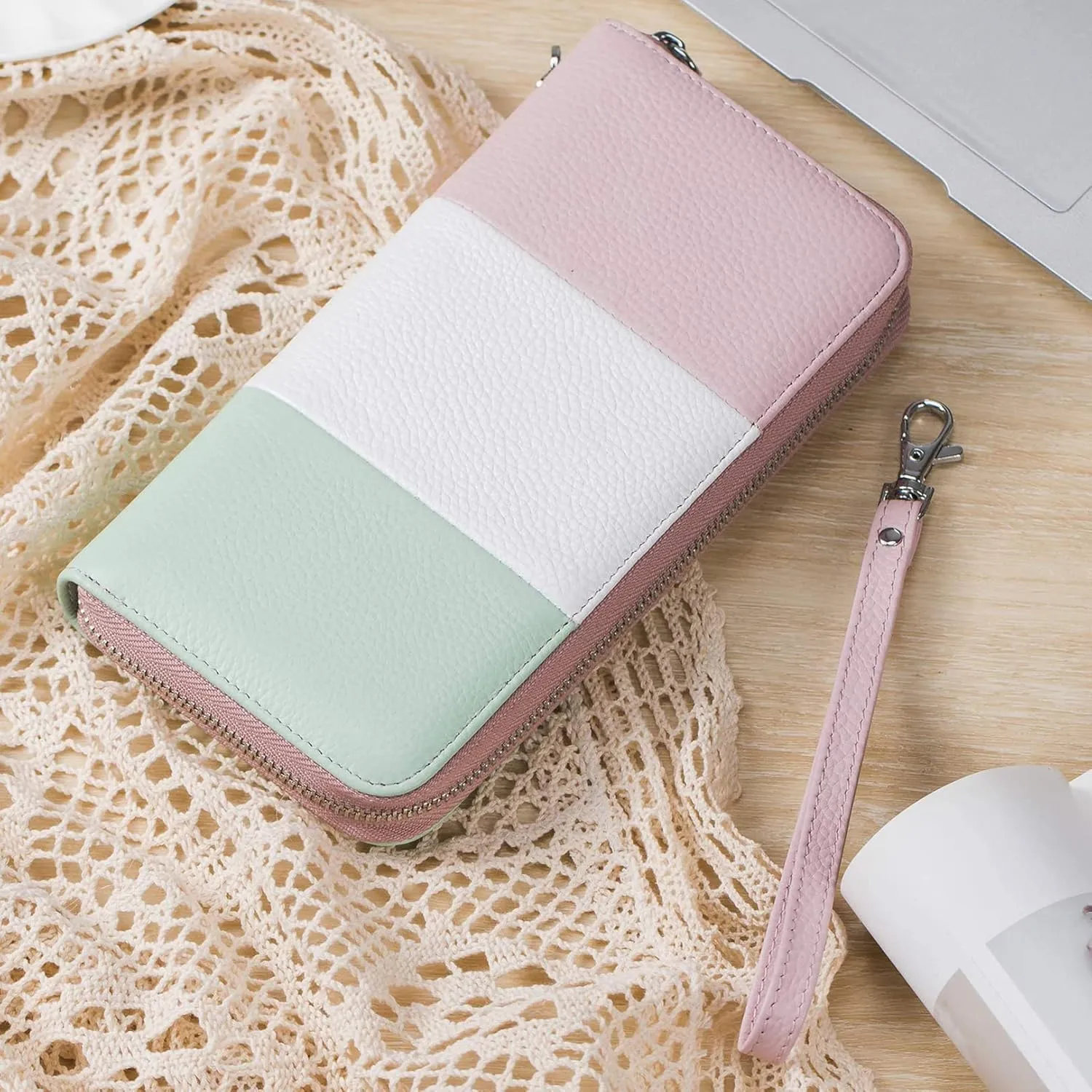 Womens Wallet RFID Blocking Genuine Leather Multi Credit Card Large Capacity Zip Around Clutch Travel Purse Wristlet