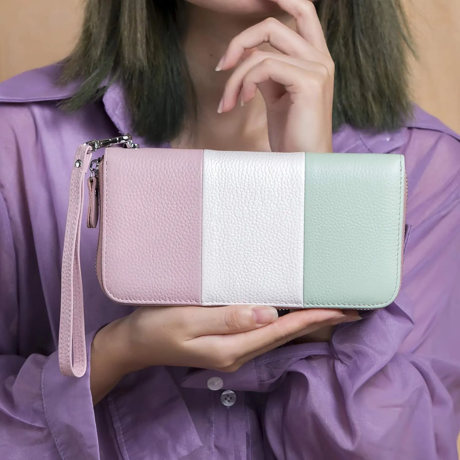 Womens Wallet RFID Blocking Genuine Leather Multi Credit Card Large Capacity Zip Around Clutch Travel Purse Wristlet