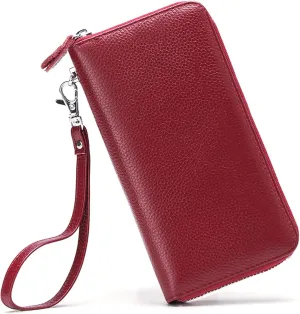 Womens Wallet RFID Blocking Genuine Leather Zip Around Wallet Clutch Wristlet Travel Long Purse for Women