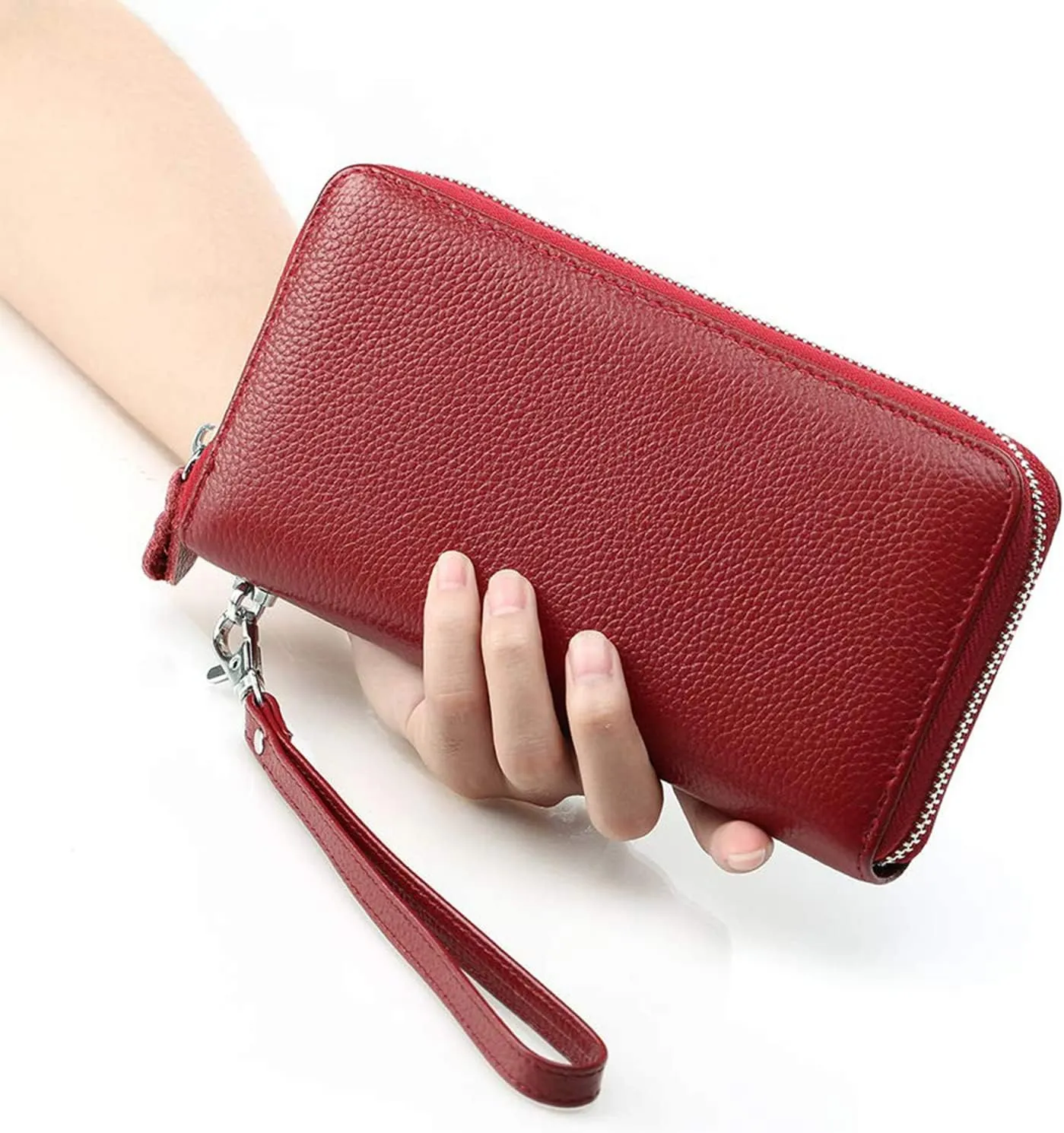 Womens Wallet RFID Blocking Genuine Leather Zip Around Wallet Clutch Wristlet Travel Long Purse for Women
