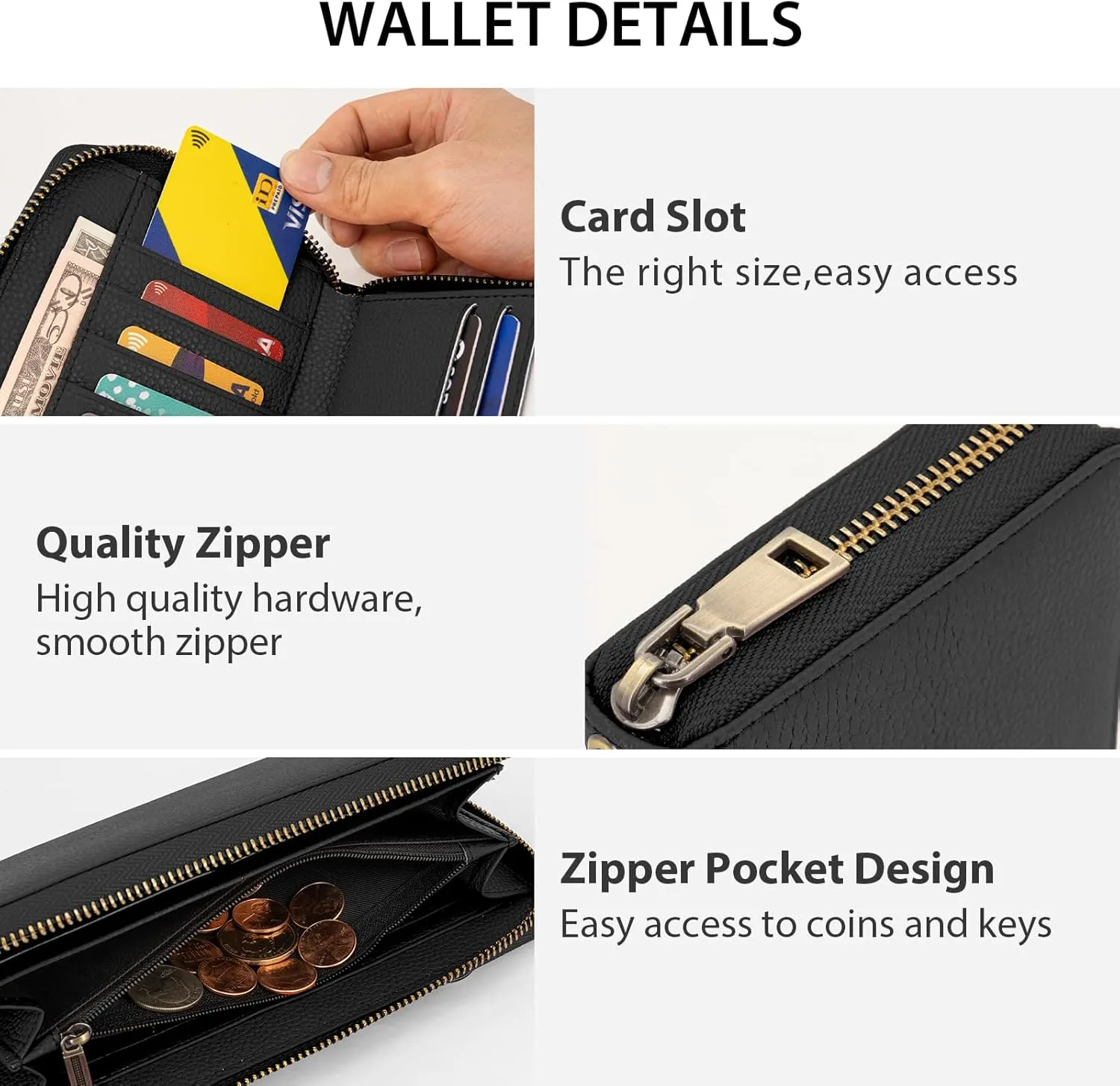 Women's Wallet RFID Blocking Leather Zip Around Large Capacity Card Holder Ladies Phone Clutch Long Purse Wristlet