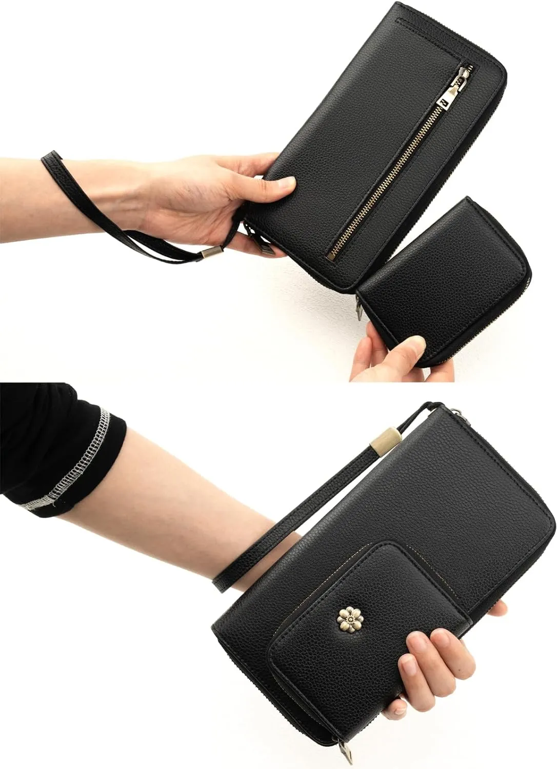 Women's Wallet RFID Blocking Leather Zip Around Large Capacity Card Holder Ladies Phone Clutch Long Purse Wristlet