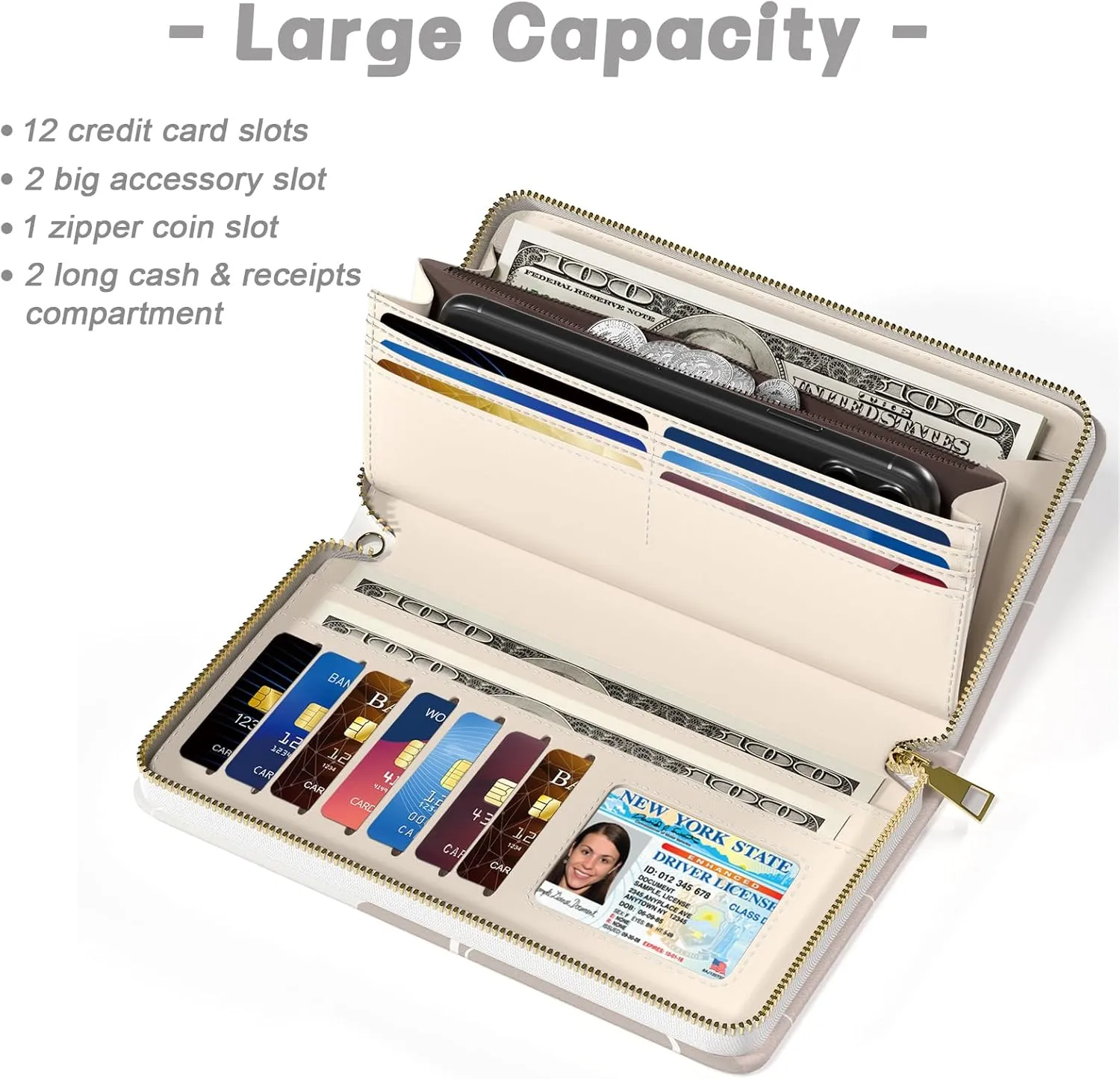 Womens Wallet, RFID Wristlet Wallets for Women, Ladies Clutch Purses, Large Travel Card Holder with Phone Holder