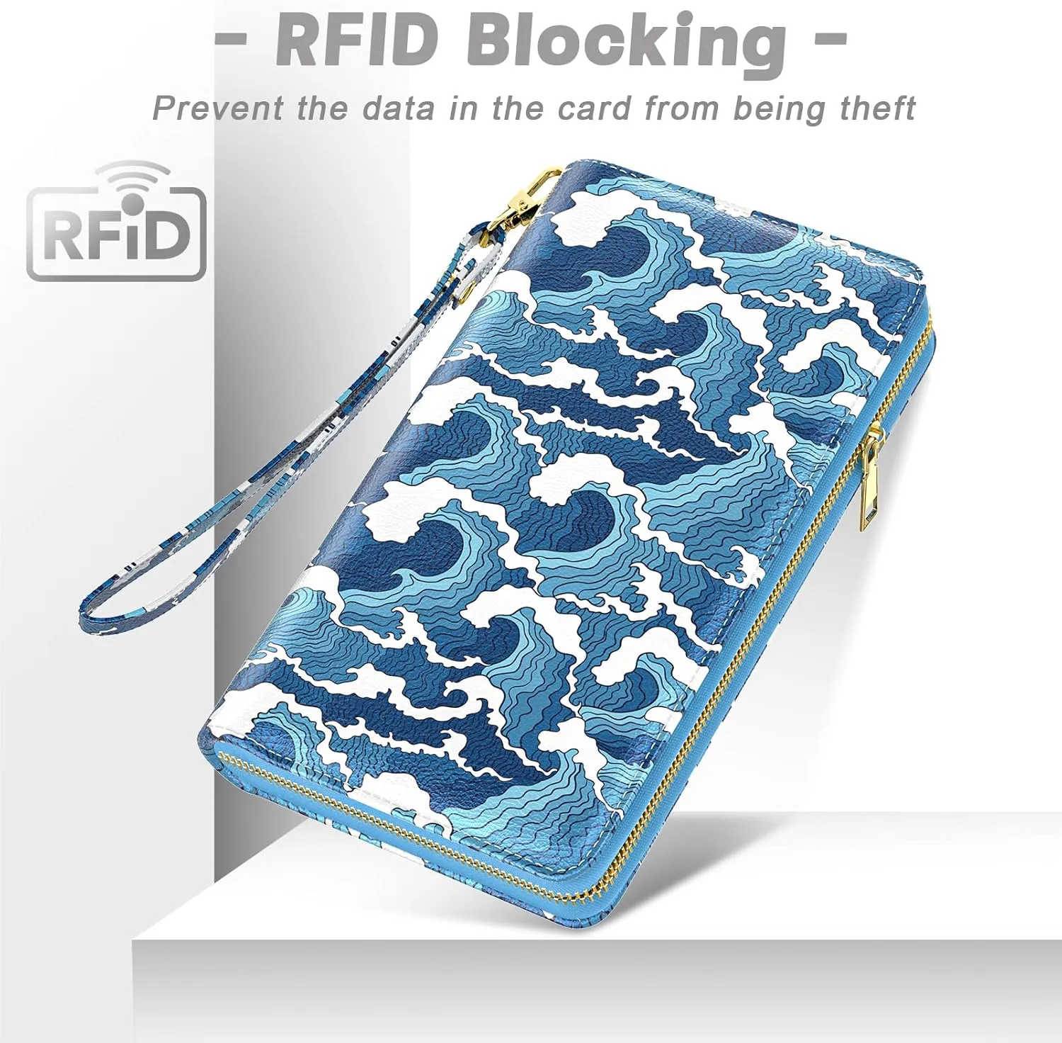 Womens Wallet, RFID Wristlet Wallets for Women, Ladies Clutch Purses, Large Travel Card Holder with Phone Holder