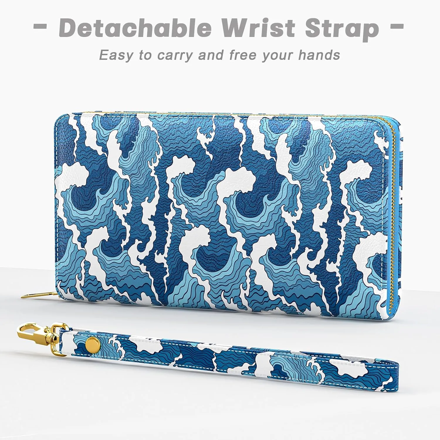 Womens Wallet, RFID Wristlet Wallets for Women, Ladies Clutch Purses, Large Travel Card Holder with Phone Holder