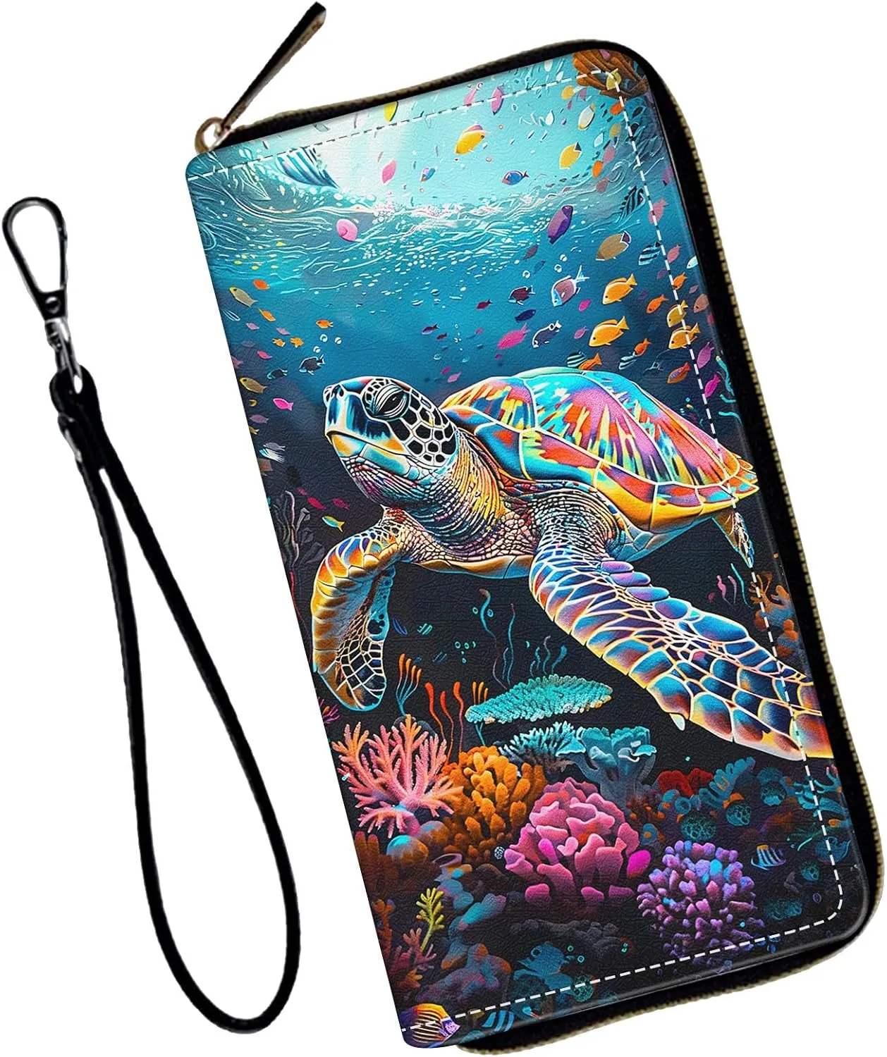 Women's Wallets,Wallet Wristlet for Women (Removable Wristlet) RFID Blocking Credit Card Holder Teen Girls PU Leather Phone Zip Around Men Wallet Clutch Travel Purse,Sea Turtles