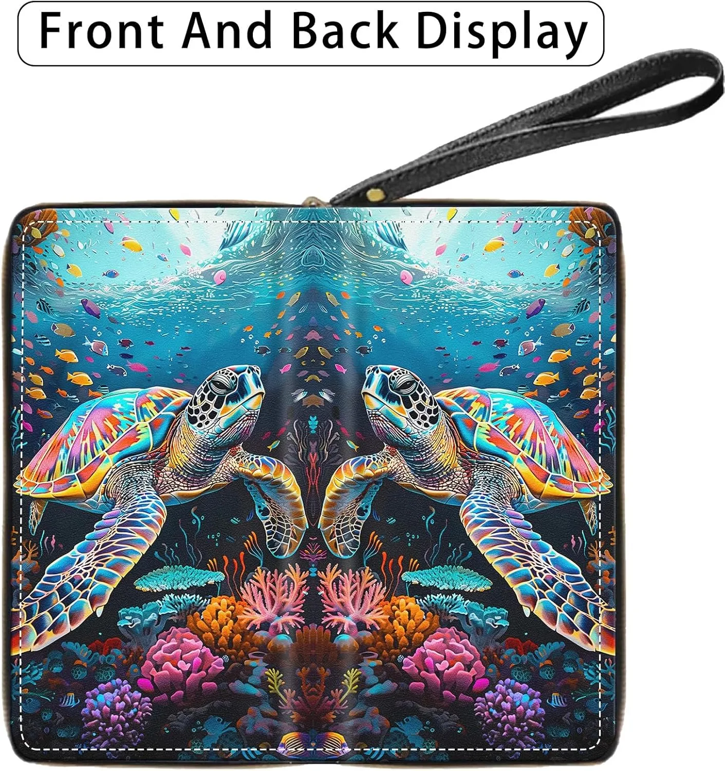 Women's Wallets,Wallet Wristlet for Women (Removable Wristlet) RFID Blocking Credit Card Holder Teen Girls PU Leather Phone Zip Around Men Wallet Clutch Travel Purse,Sea Turtles