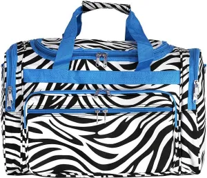World Traveler 19 Inch Shoulder Duffel Bag (Blue Trim Zebra)