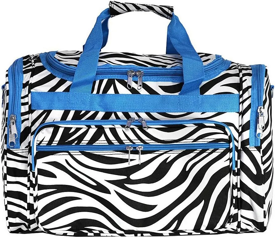 World Traveler 19 Inch Shoulder Duffel Bag (Blue Trim Zebra)