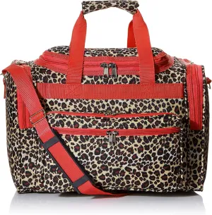 World Traveler 81T16-168-R Duffle Bag, One Size, Red Trim Leopard