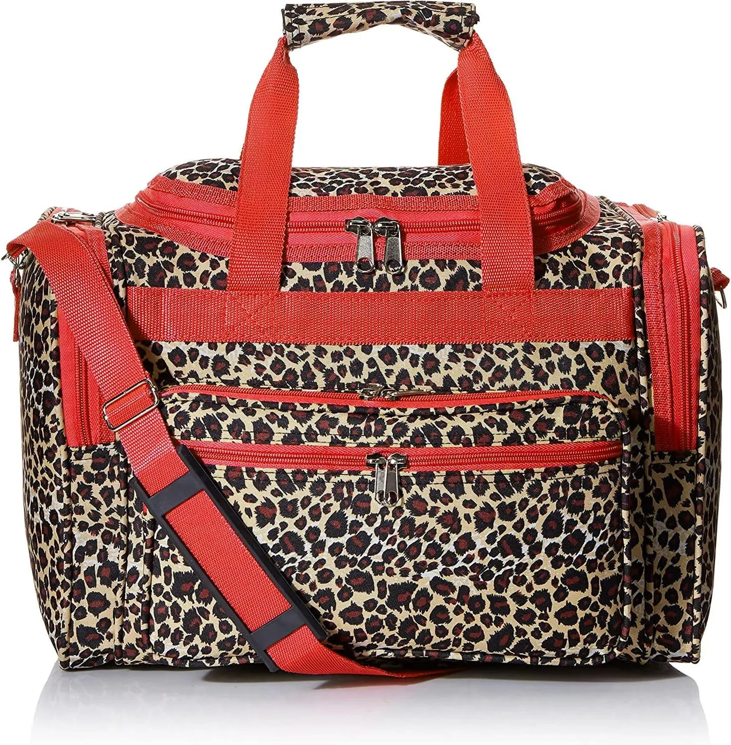 World Traveler 81T16-168-R Duffle Bag, One Size, Red Trim Leopard