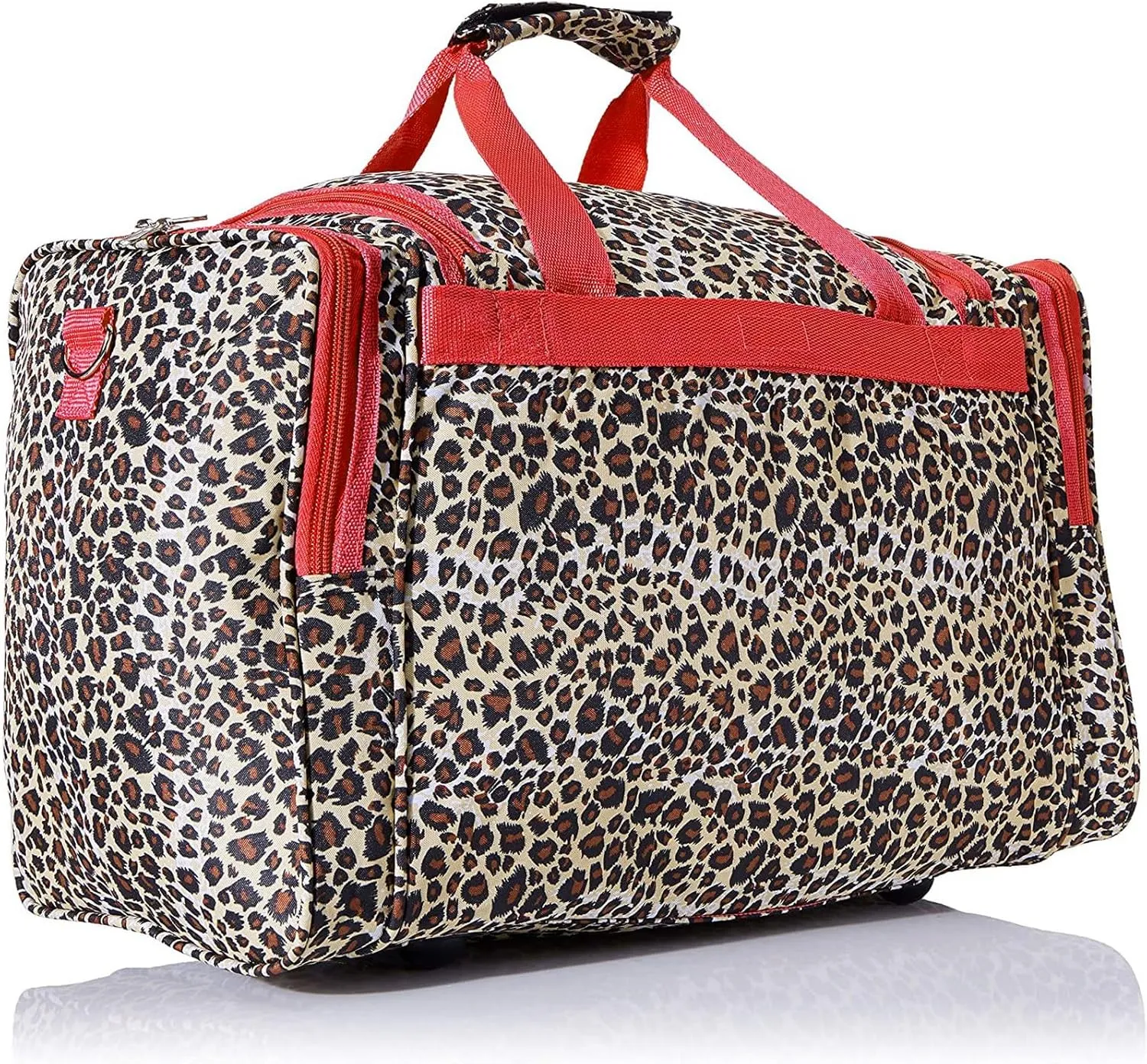 World Traveler 81T16-168-R Duffle Bag, One Size, Red Trim Leopard