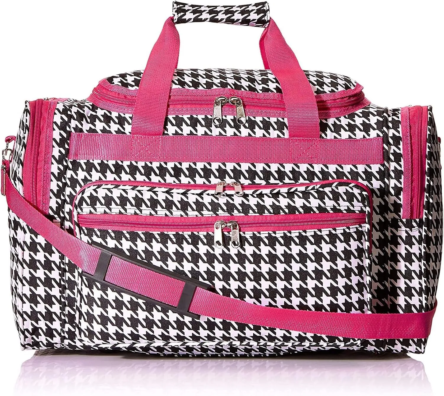 World Traveler 81T16-606-F Duffle Bag, One Size, Fuchsia Trim Houndstooth