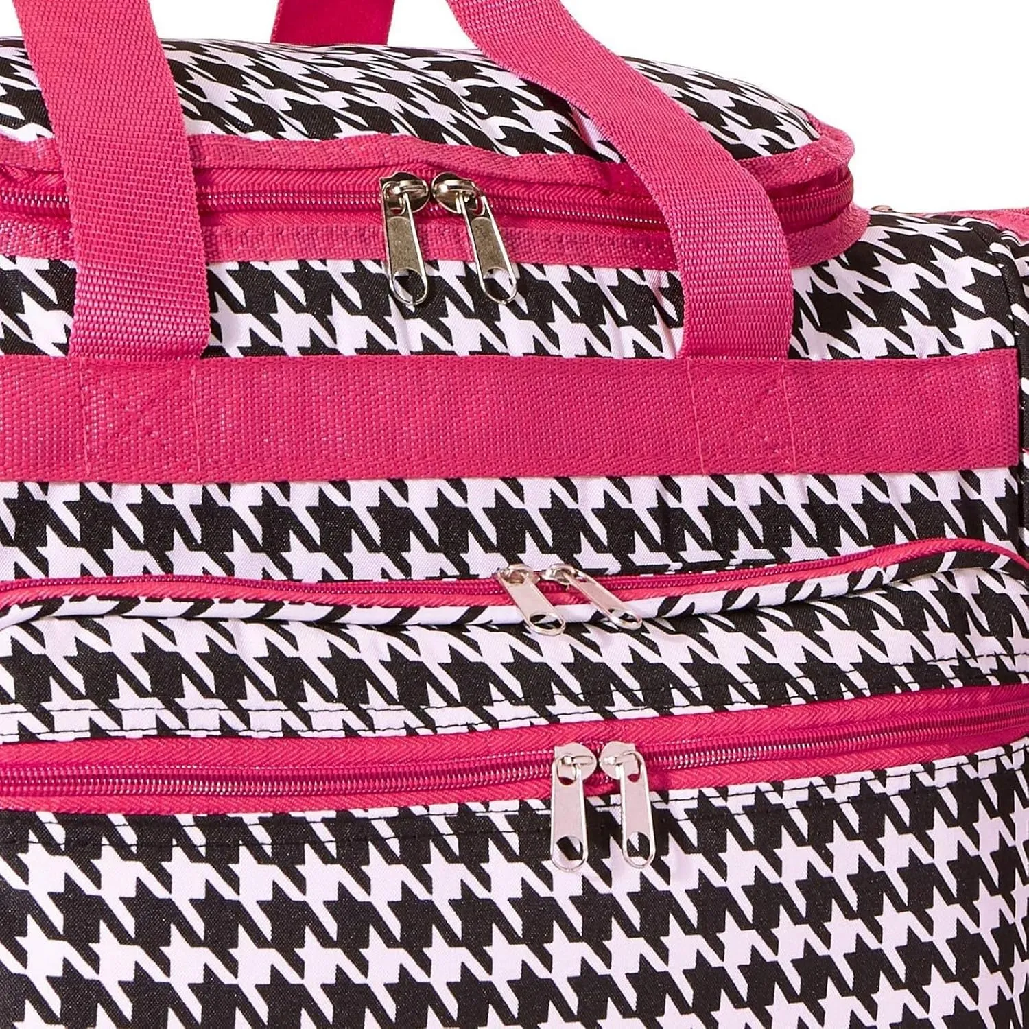 World Traveler 81T16-606-F Duffle Bag, One Size, Fuchsia Trim Houndstooth