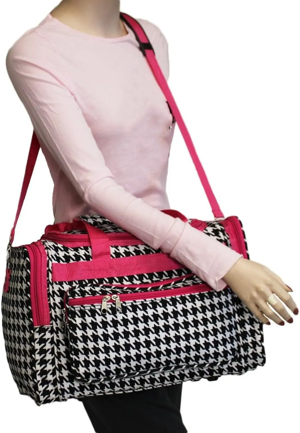 World Traveler 81T16-606-F Duffle Bag, One Size, Fuchsia Trim Houndstooth