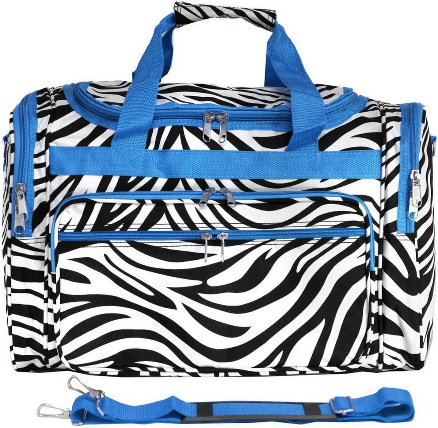 World Traveler Animal Prints 19-inch Duffel Bag, Blue Trim Zebra
