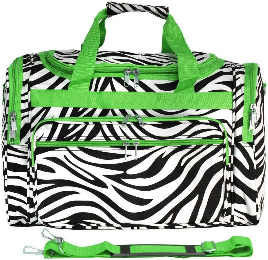 World Traveler Animal Prints 19-inch Duffel Bag, Green Trim Zebr