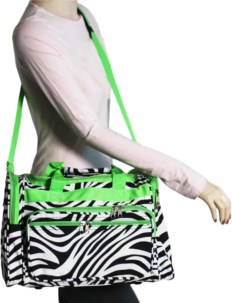 World Traveler Animal Prints 19-inch Duffel Bag, Green Trim Zebr