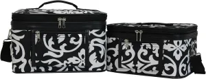 World Traveler Women's 2-Piece Cosmetic Case Set, Black Trim Damask