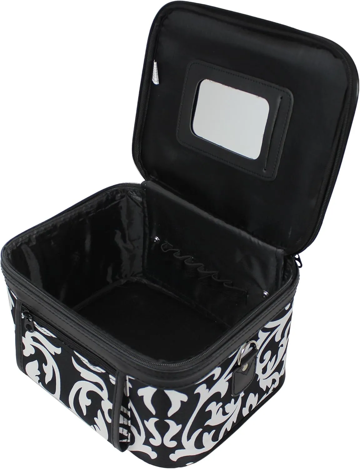 World Traveler Women's 2-Piece Cosmetic Case Set, Black Trim Damask