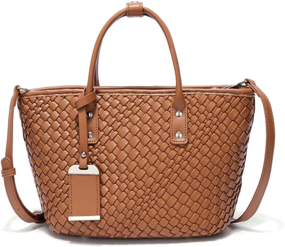 Woven Satchel Handbags for Women Vegan Leather Handwoven Shoulder Bag Large Travel Braided Summer Top Handle Handbags