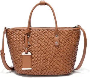Woven Satchel Handbags for Women Vegan Leather Handwoven Shoulder Bag Large Travel Braided Summer Top Handle Handbags