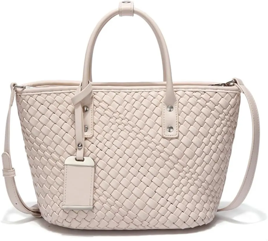 Woven Satchel Handbags for Women Vegan Leather Handwoven Shoulder Bag Large Travel Braided Summer Top Handle Handbags