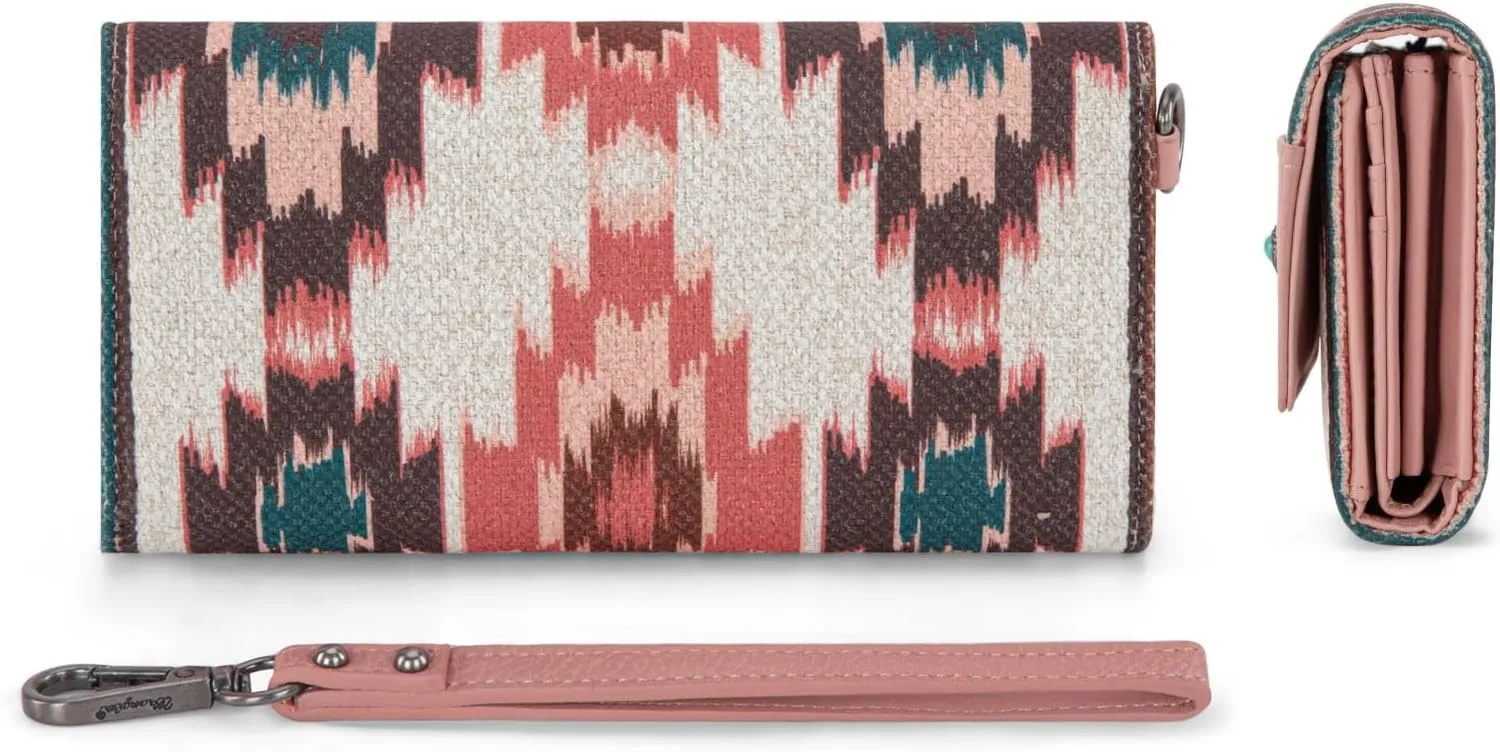 Wrangler Western Wallet for Women Aztec Turquoise Clutch Puese Trifold Wristlet Wallets