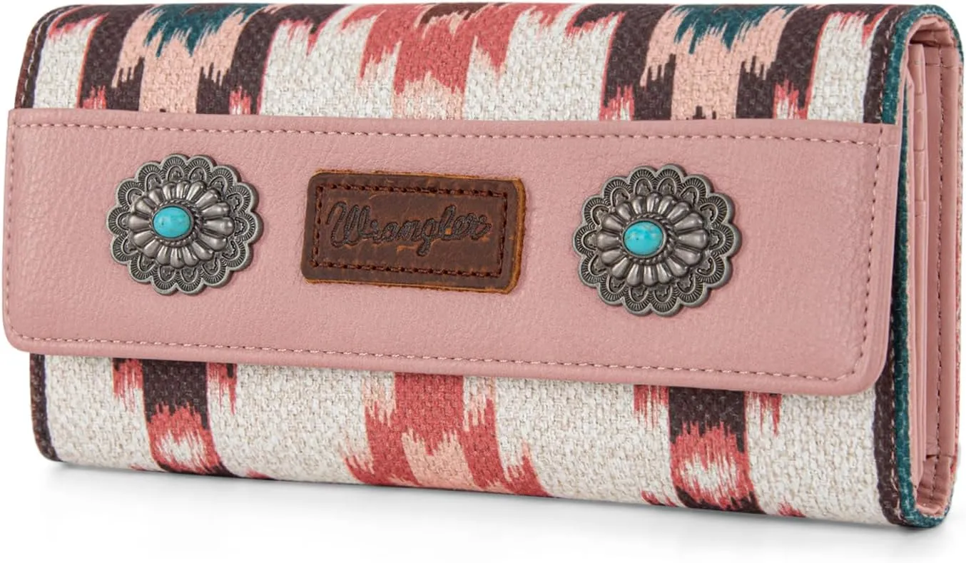 Wrangler Western Wallet for Women Aztec Turquoise Clutch Puese Trifold Wristlet Wallets