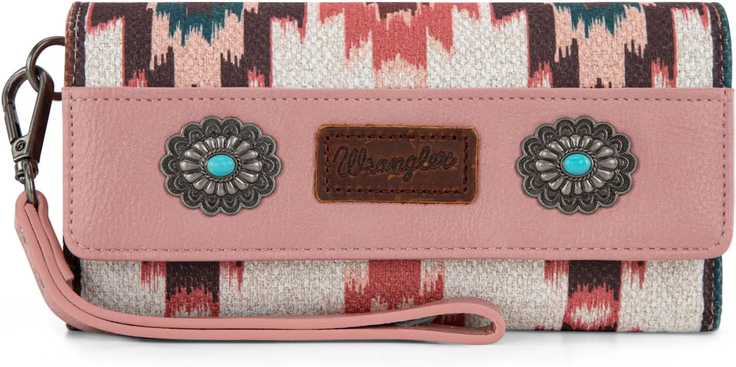 Wrangler Western Wallet for Women Aztec Turquoise Clutch Puese Trifold Wristlet Wallets