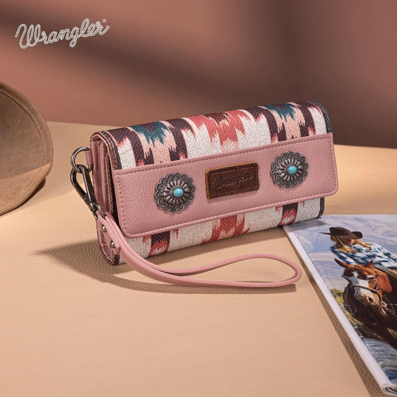 Wrangler Western Wallet for Women Aztec Turquoise Clutch Puese Trifold Wristlet Wallets