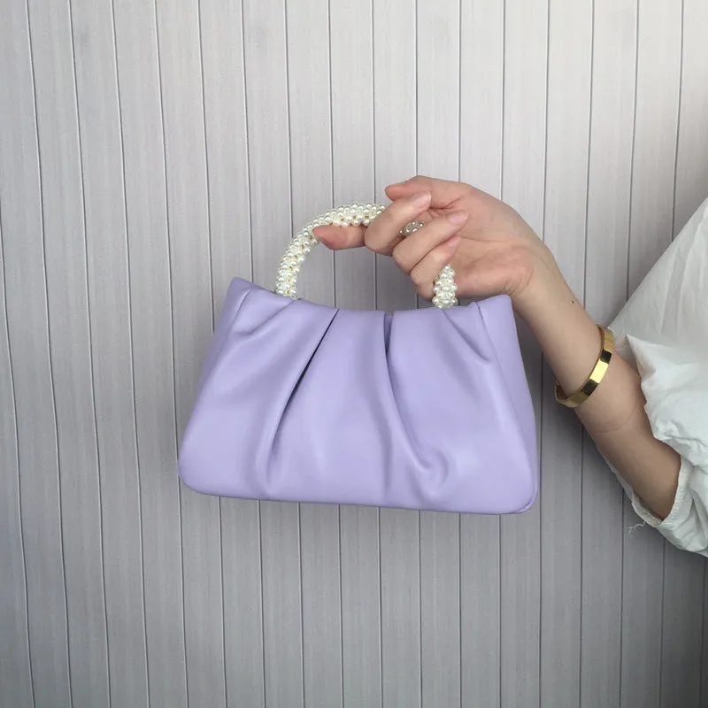 xieyinshe Mini Cell Phone Small Bag Girl Pearl Bag Handbags Women's Fashion All-Match Pleated Cross-Body Cloud Bag