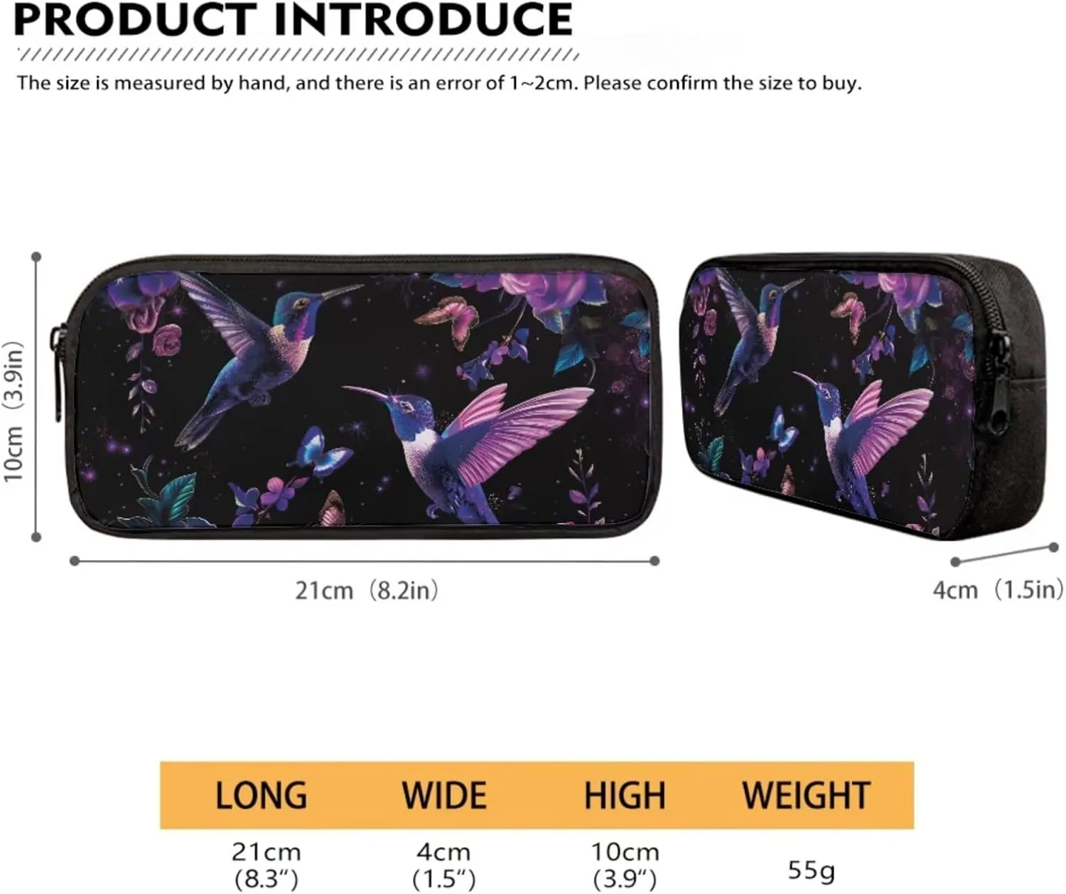 Xoenoiee Hummingbird Butterfly Purple Floral Print Kids Backpack Set for Boys Girls 17in School Backpack & Lunch Bag & Pencil Bag 3 in 1 Set for School Picnic Travel