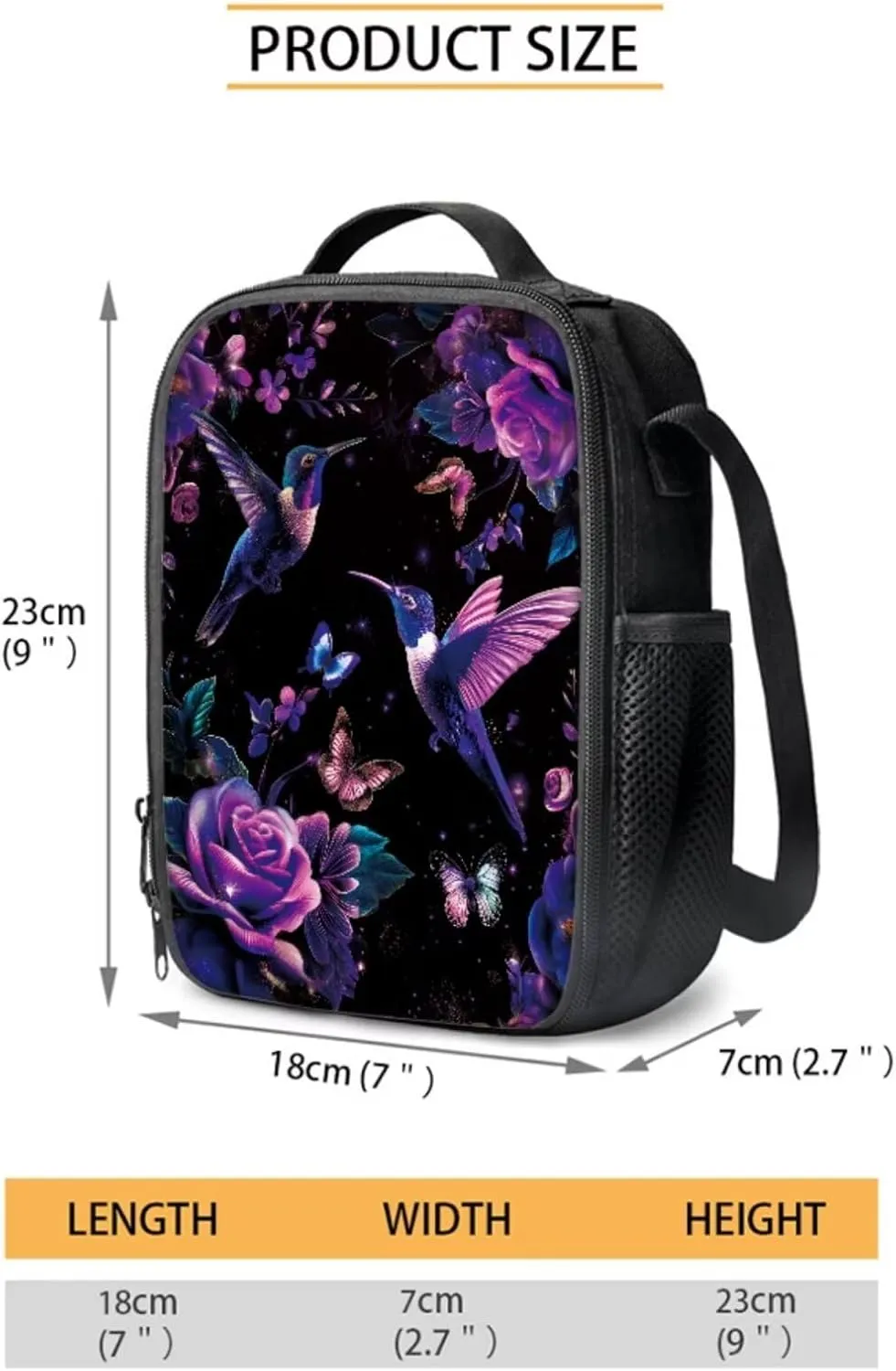 Xoenoiee Hummingbird Butterfly Purple Floral Print Kids Backpack Set for Boys Girls 17in School Backpack & Lunch Bag & Pencil Bag 3 in 1 Set for School Picnic Travel